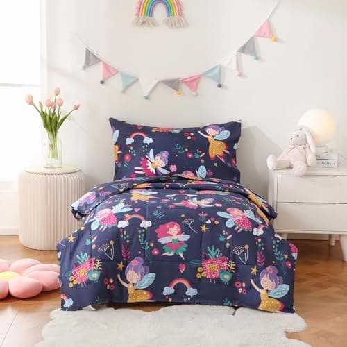 JSD Fairy Toddler Bedding Set, 4 Piece Bed-in-Bag Toddler Comforter and Sheet Set, Machine Washabale Comfortable - Image 1