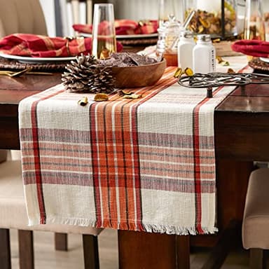 DII Thanksgiving & Fall Table Decoration Autumn Farmhouse Plaid, Table Runner, 14x108, Pumpkin Spice Orange - Image 6