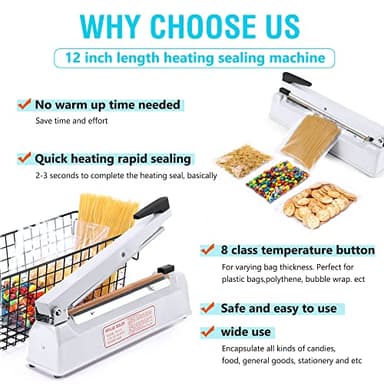 METRONIC Impulse Sealer 12 Inch, Heat Sealer Machine with Repair Kit, Manual Bag Sealer, Heavy Duty Impulse Heat Sealer for Plastic Bags, Shrink Wrap Bags (White) - Image 3