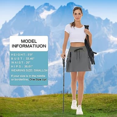 MIVEI Women's Hiking Cargo Skort Skirt High Waisted Golf Dressy Casual with Zipper Pockets Workout Sport Quick Dry Skirts Dark Gray - Image 5