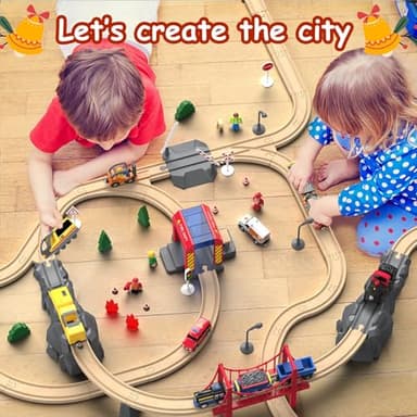 Giant bean 72PCS Fire Station Wooden Train Track Electric Train Set, Gift Packed Toy Railway Kits for Kids, Toddler Boys and Girls 3,4,5 Years Old and Up, Christmas Birthday Gift Toy for Kids - Image 13