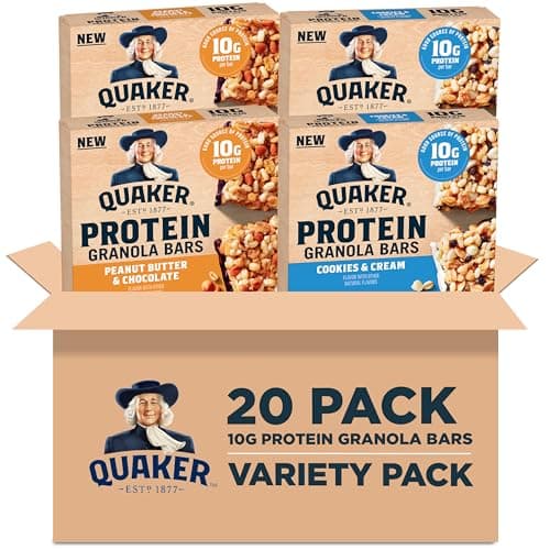 Quaker Protein Granola Bars, 2 Flavor Variety Pack, 10g Protein, 1.41 oz Bars, 20ct - Image 1