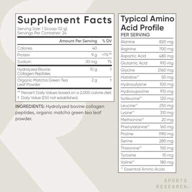 Sports Research Premium Collagen Peptides Powder and Organic Matcha Green Tea - Collagen Powder Protein Supplement with Japanese Matcha and Amino Acids - Gluten Free, Non-GMO, Sugar Free - Image 5
