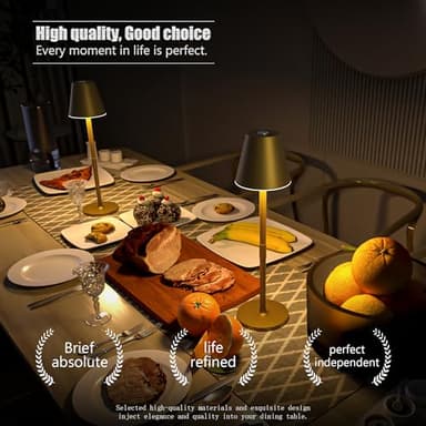 Timjorman LED CordlessTable Lamp,4000mAh Rechargeable Battery Desk lamp,3 Level Brightness Portable Night Light, Minimalist Design, for Couple Dinner/Coffee Table/Restaurant/Bedroom(Bronze) - Image 3