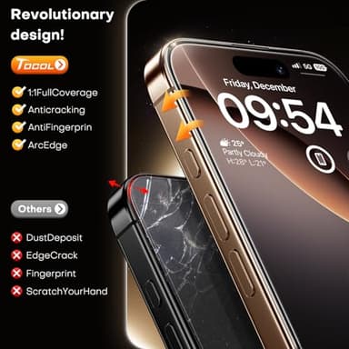 TOCOL for iPhone 16 Pro Screen Protector Zero Bubble Auto-Dust Removal 9H+ Hardness Tempered Glass for Full Coverage Easy Installation 6.3-Inch 2 Pack - Image 4