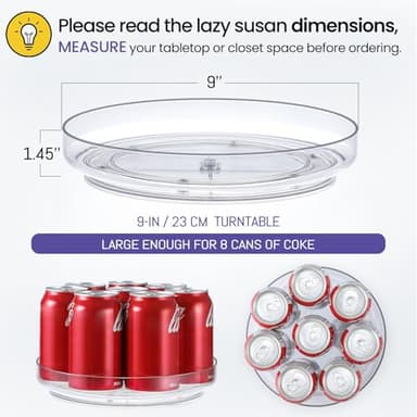2 Pack 9 Inch Clear Acrylic Lazy Susan, Non-Skid Turntable Organizer for Cabinet, Kitchen, Pantry Organization Storage, Refrigerator, Vanity Makeup, Bathroom Countertop Organizing, Rotating Spice Rack - Image 2