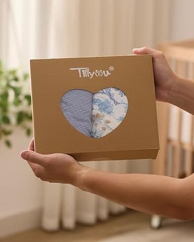 TILLYOU Muslin Hooded Baby Towels for Newborn 2 Pack, 32x32Inch Soft Baby Bath Towel Highly Absorbent for Newborn and Infant, Essential for Newborn Care, Blue Flower - Image 7