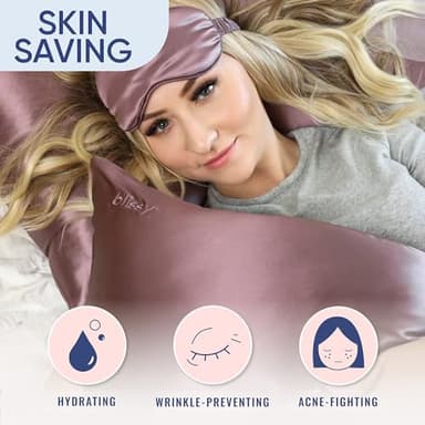 Blissy Silk Pillowcase - 100% Pure Mulberry Silk - 22 Momme 6A High-Grade Fibers - Silk Pillow Cover for Hair & Skin - Regular, Queen & King with Hidden Zipper (Standard, Plum) - Image 4