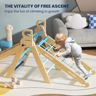 BlueWood 2025 8-in-1 Pikler Triangle Climbing Set Toddler Toys Indoor Baby Jungle Gym Climber Playground for Kids - Sky Blue - Image 3