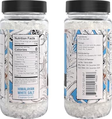 Soeos Sea Salt, Coarse Grain, 20 Oz (1.25 Pound), Non-GMO, Nature Himalayan White Salt, Rock Salt for Grinder Refill (Pack of 1) - Image 2