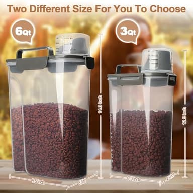 TIOVERY Dog Food Storage Container, 5-7 Lbs Airtight Pet Food Container, Cat Food Container Dispenser Plastic Bin with Pouring Spout, Portable Handle and a Collapsible bowl for Dogs Cats Grey/6Qt - Image 3