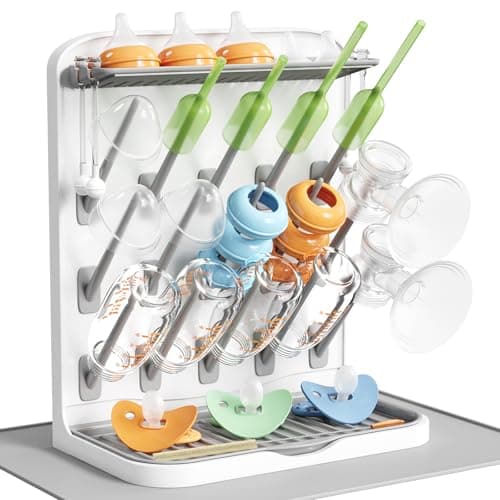 Lifewit Large Baby Bottle Drying Rack with Drain Mat, 15 Hooks Vertical Rack Dryer with Removable Pacifiers Box, Drip Tray, Space Saving Countertop Holder Organizer for Weighted Straws, Pump Parts - Image 1