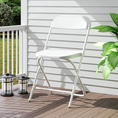 DUMOS 4 Pack Folding Chairs, Plastic Chairs with 330-Pound Capacity, Sturdy Metal Frame, Easy to Fold and Store, Comfortable for Indoor & Outdoor Use, Perfect for Home, Office, and Parties, White - Image 2