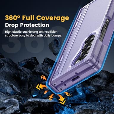 Caka for Samsung Galaxy Z Fold 6 Case [Thinner S Pen Holder] [Hidden Kickstand] [Hinge Protection] [Screen Protector] Full Body Hard Shockproof Phone Cover with Anti-Slip Textured for Fold6 - Purple - Image 7