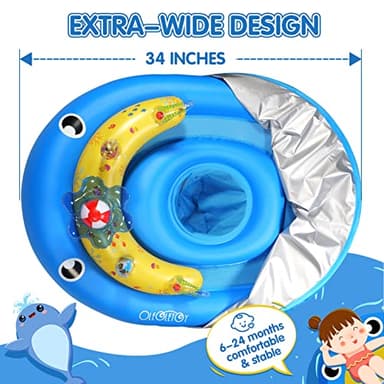 Baby Pool Float with Canopy UPF 50+ Sun Protection, 6-24 Months Inflatable Infant Swimming Ring, Bath Floatie, Swimming Pool Accessories, and Toy Play Console with Adjustable Safety Seat - Image 6
