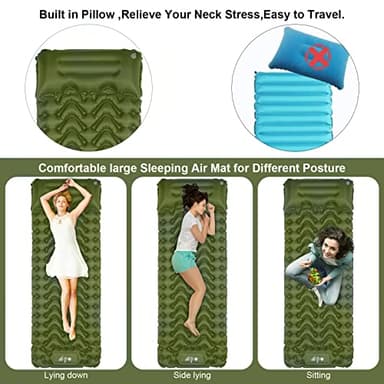 MOXILS Sleeping Pad, Ultralight Inflatable Sleeping Pad for Camping, Built-in Pump, Ultimate for Camping, Hiking, Airpad, Carry Bag, Repair Kit, Compact & Lightweight Air Mattress(Green) - Image 5