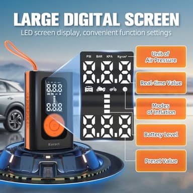 Koract Tire Inflator Portable Air Compressor for Car Tires - 150PSI Cordless Air Pump with Pressure Gauge, LED Light & Auto Shutoff - Fast Pump for Motorcycle, Bike, Balls, Sports Equipment - Image 2