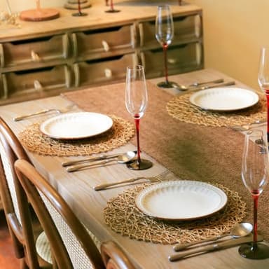 AHHFSMEI Paper Braided Round Placemats Set of 12 Natural Non-Slip Heat Resistant Table Mats for Dining Tables Woven Indoor & Outdoor Place mats(Brown,12) - Image 5