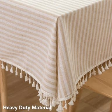 TruDelve 120 Inch Extra Long Tablecloth Beige Striped Tablecloths Washable Cloth Tablecloths for 8 Foot Rectangle Tables (Beige,120"x55",Rectangular) - Image 2