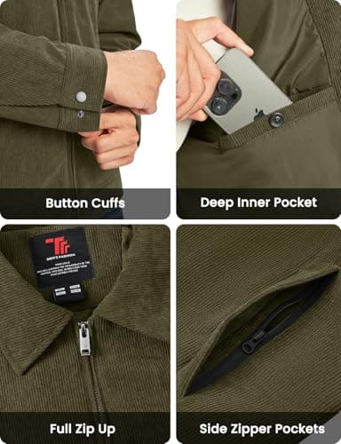 Rdruko Men's Casual Corduroy Jacket Lightweight Bomber Style Shirt Jacket Vintage Fall Winter Coat Army Green XL - Image 5