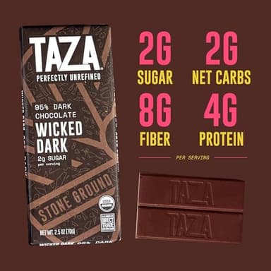 Taza Chocolate Organic Wicked Dark 95% Dark Bar Variety Pack Bundle, 2.5 oz (4 count), Vegan - Image 3