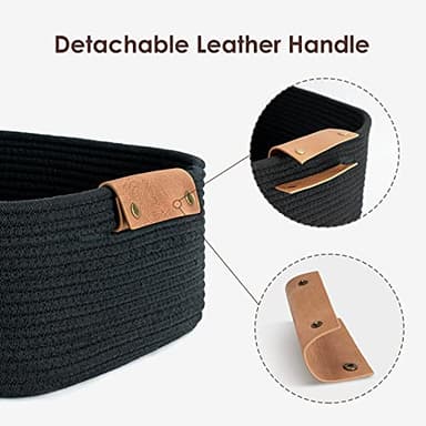 CHICVITA Cotton Rope Woven Easter Basket with Handles for Books, Magazines, Toys - Decorative Rectangle Basket for Baby Nursery, Living Room, Bathroom, Black - Image 4