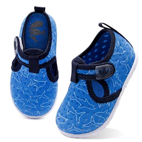 FEETCITY Water Shoes for Baby Boys Girls Barefoot Quick-Dry Aqua Sock Outdoor Athletic Sport Shoes Blue Shark 12-18 Months Infant - Image 1