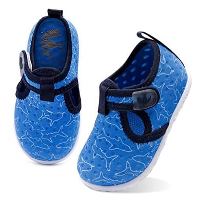 FEETCITY Water Shoes for Baby Boys Girls Barefoot Quick-Dry Aqua Sock Outdoor Athletic Sport Shoes Blue Shark 12-18 Months Infant - Image 1