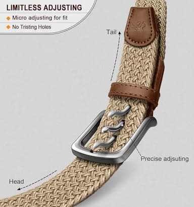KEMISANT Men's Golf Belt 2 Pack-Braided Woven Stretch Belt for Gift Men Casual Jeans Sports Work 1 3/8"(Beige/Dark Gray,36"-40" Waist Adjustable) - Image 3