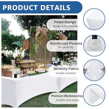 Enjoyidea Table Cover for 6 foot Rectangle Tables-8 Pack White Fitted Stretch Tablecloth-Elastic Spandex 6ft Folding Tablecloths for Party, Vendor Booth Display, Banquet Buffet Event, Craft Trade Show - Image 2