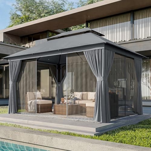 AOXUN Outdoor Gazebo for Patio 10x12, Metal Frame Canopy with Double Roofs, Heavy Duty Party Tent and Shelter with Mosquito Netting and Privacy Screen for Backyard, Lawn, Garden,Deck (Gray) - Image 1