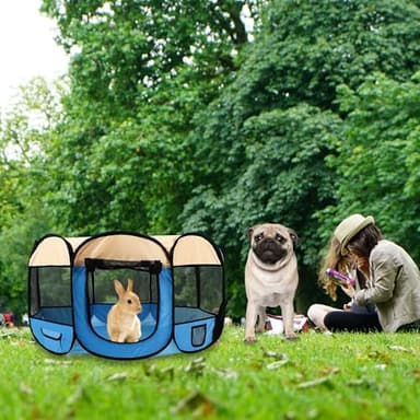 Pet Cat Playpen for Indoor Cats,Portable Pet Dog Playpen,Puppy Small Dog Cat Tent Crates Cage,29x29x16,Blue/Beige,1Pack - Image 2