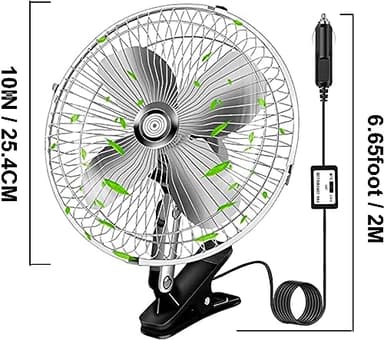 10-Inch Silver Cigarette Lighter Fan, Two-Speed Adjustment, 360-Degree Rotation Truck Fan, Clip-On Design 12 Volt, Perfect for Cars, Trucks, RVs and More(Cord Length 6.56FT) - Image 7
