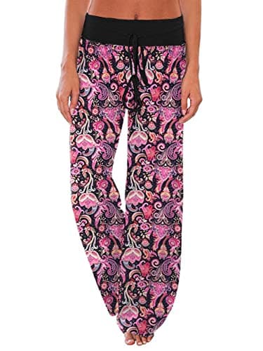 iChunhua High Waist Bandana Paisley Comfy Yoga Stretch Palazzo Bottom Pants Rose Red M - Image 1