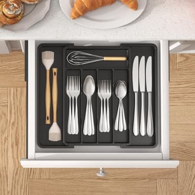 Lifewit Silverware Drawer Organizer, Expandable Utensil Tray for Kitchen, BPA Free Flatware and Cutlery Holder, Adjustable Plastic Storage for Spoons Forks Knives, 8.5"-14.1" x 12.1", Black - Image 9