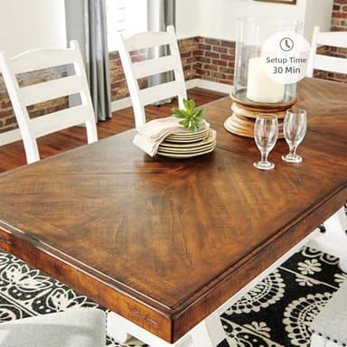 Signature Design by Ashley Valebeck Farmhouse Rectangular Extension Dining Table, Fits up to 8, White & Brown - Image 7