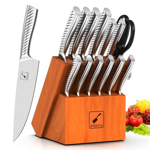 imarku Knife Set,14-Piece Knife Sets for kitchen with block,Premium One-Piece Kitchen Knife Set with Sharpener,High Carbon Stainless Steel Knives Set for Kitchen,Silver,Dishwasher Safe - Image 1