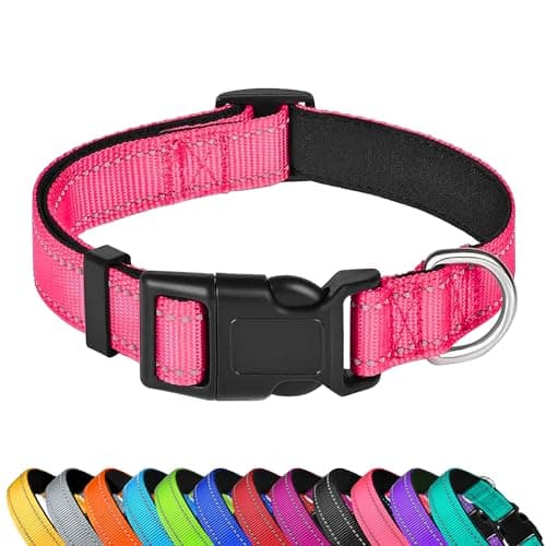 PWOD Reflective Dog Collar, Adjustable Soft Neoprene Padded Nylon Pet Collars with Buckle for Medium Dogs, Hotpink,M - Image 1