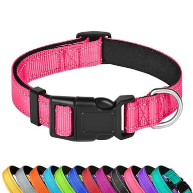 PWOD Reflective Dog Collar, Adjustable Soft Neoprene Padded Nylon Pet Collars with Buckle for Medium Dogs, Hotpink,M - Image 1
