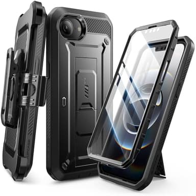SUPCASE for iPhone 16e Case with Screen Protector (Unicorn Beetle Pro), [Built-in Stand & Belt-Clip] [Military-Grade Protection] Full Body Phone Case for iPhone 16e 6.1'' 2025, Black - Image 1