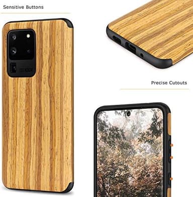 Tasikar Compatible with Samsung Galaxy S20 Ultra Case Easy Grip Wood Grain Design Case (Teak - Image 6