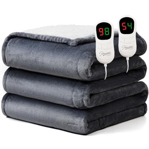 Homemate Electric Heated Blanket Queen Size - 84"x90" Heating Blanket Queen Size Dual Control 1/2/4/6/8 Hours Auto-Off 10 Heat Level Over-Heat Protection Flannel Sherpa ETL Certification - Image 1