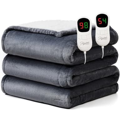 Homemate Electric Heated Blanket Queen Size - 84"x90" Heating Blanket Queen Size Dual Control 1/2/4/6/8 Hours Auto-Off 10 Heat Level Over-Heat Protection Flannel Sherpa ETL Certification - Image 1