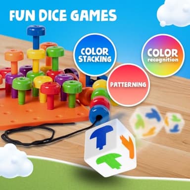Skoolzy Peg Board Set - Montessori Toys for 2 Year Old - 33 Pc Plastic Peg Board for Kids - Occupational Therapy Toys with Pegs, Dice, Lacing String & Storage Bag - Image 6