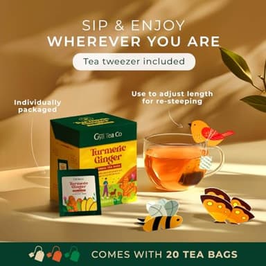 Gya Tea Co Turmeric Ginger Tea Bags (20 Bags) - Decaf Ginger Turmeric Tea For Body Comfort & Digestion Health - Fruit & Herbal Blends - Image 3