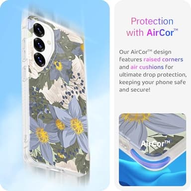 LONLI Hue - for Samsung Galaxy S25 Phone Case - [360° Shock-Absorbent Bumper | Cute, Unique and Aesthetic Phone Cover for Girls and Women] - Blue Flower - Image 5