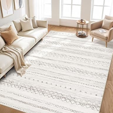 Large Living Room Area Rug 10x14: Soft Machine Washable Boho Moroccan Farmhouse Rugs for Bedroom Under Dining Table - Non-Slip Neutral Morden Indoor Floor Rug Carpet for Home Office Decor - Brown - Image 6