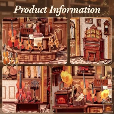 CUTEBEE Book Nook Kit - DIY Miniature House Dollhouse Kit for Adult and Teens, Booknook Bookshelf Decor Alley Model Build with LED Light, Gifts for Family and Friends (Bach Strings) - Image 5