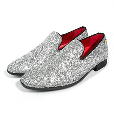 UUBARIS Mens Loafers Sparkly Dress Slip On Driving Shoes Smoking Sllipper Glitter Silver Size 6 - Image 4