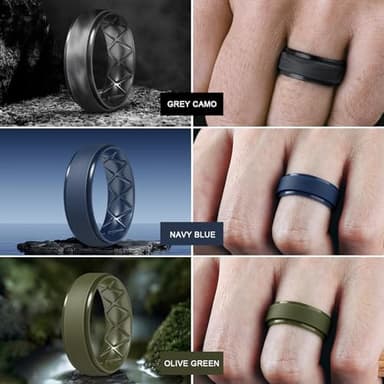 Egnaro Inner Arc Ergonomic Breathable Design, Silicone Rings Mens with Half Sizes, 7 Rings / 6 Rings / 5 Rings / 4 Rings / 1 Ring Rubber Wedding Bands, 8.5mm Wide-2mm Thick - Image 3